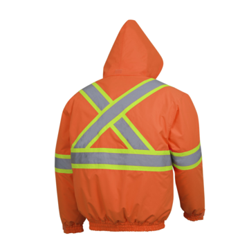 Safety Jacket Winter Quilted Bomber, Unisex, Hi-viz Orange, Pu Coated Oxford Polyester