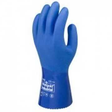 Safety Gloves, Rubber Palm, Blue, Gauntlet, Cotton