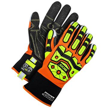Gloves Mechanic, Hi-viz/reflective, Leather, Black/orange, Spandex Backing