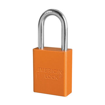 Safety Padlock, 1/4 in x 25/32 in x 1-1/2 in Shackle, 1-1/2 in x 1-7/8 in Body, Chrome Plated Boron Alloy Shackle, Anodized Aluminum Body, Orange, Open Type Shackle, Alike Key