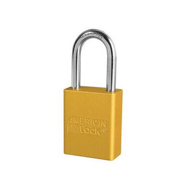 Safety Padlock, 1/4 in x 3/4 in x 1-1/2 in Shackle, 1-1/2 in x 1-7/8 in Body, Chrome Plated Boron Alloy Shackle, Anodized Aluminum Body, Yellow, Open Type Shackle, Alike Key