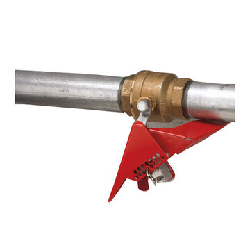 Wedge Style Ball Valve Lockout, 4-1/8 in x 10-1/16 in x 2-15/16 in, Red, Powder Coated Metal