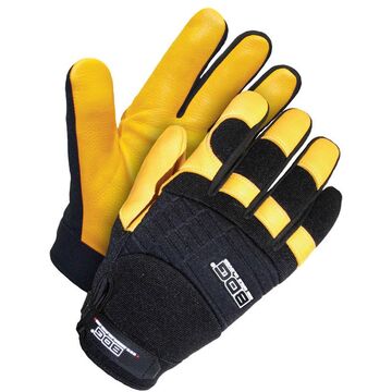 Gloves Mechanic, Leather, Gold/black, Spandex Backing