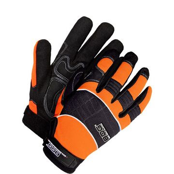 Leather Gloves Mechanic, Hi-viz/reflective, Orange/black, Spandex Backing