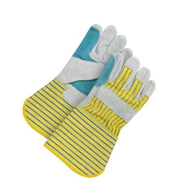 Leather Gloves, Fitter, Standard Grade, Large, Yellow/gray, Cotton/canvas Backing