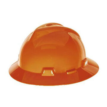 Hard Hat Full Brim, Orange, Polyethylene, Ratchet