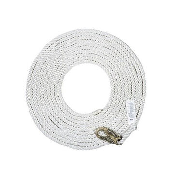 Lifeline Vertical Rope, 50 Ft Lg, White, Synthetic