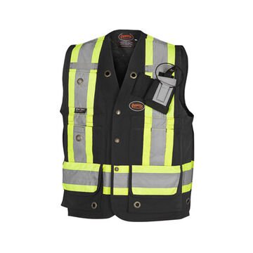 Work Vest Surveyor's, Black, Cotton, Snap Closure