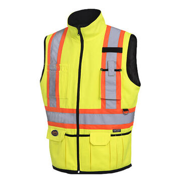 Safety Vest High Visibility Reversible Insulated, Yellow/green, 15% Cotton, 85% Polyester, Class 2 Type P And R
