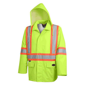 Safety Jacket, Men, Large, Hi-Viz Yellow, Green, 300 Denier Oxford Polyester, PU Coated, 42 to 44 in Chest