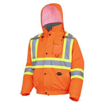 Safety Jacket Winter Quilted Bomber, Unisex, Hi-viz Orange, Pu Coated Oxford Polyester