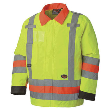 Safety Jacket Traffic Control, Hi-viz Yellow, Green, 300 Denier Oxford Polyester, Pu Coated
