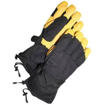 Ski Gloves, Grain Deerskin Palm, Black, Gold, Keystone Thumb, Nylon Back Hand