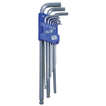 Hex Key Set Ball Nose, 9 Pieces, S2 Alloy Steel, Bright