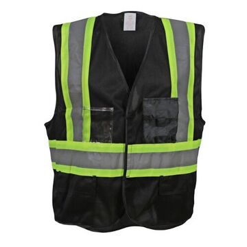 Traffic Safety Vest, S/M, Black, 100% Polyester, 24-3/8 in Chest