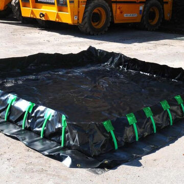 Portable Secondary, Stake Wall Spill Containment Berm, 3366 gal, 30 ft lg, 1 ft ht, 15 ft wd
