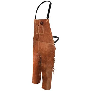 Bib Apron Protective Welding, One Size, Brown, Split Cowhide Leather, 24 In X 48 In