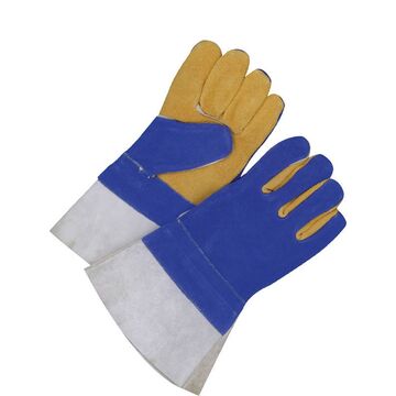 gants en cuir, Soudeur, hiver, No. 7/grand/très grand, bleu/or, support en cuir de vache fendu