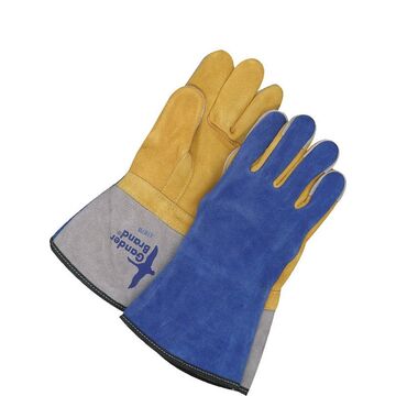 gants en cuir, Soudeur TIG, taille unique, bleu/or, support en cuir de vachette fendu