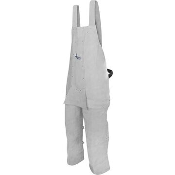 Bib Apron Protective Welding, One Size, Pearl Gray, Split Cowhide Leather, Split Leg