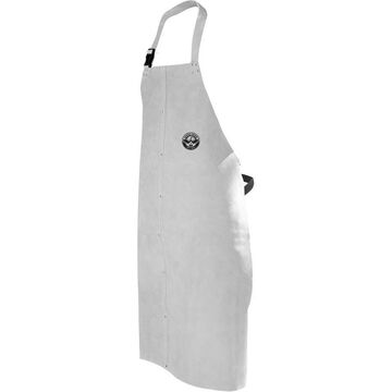 Bib Apron Protective Welding, One Size, 24 In X 48 In, Pearl Gray, Split Cowhide Leather