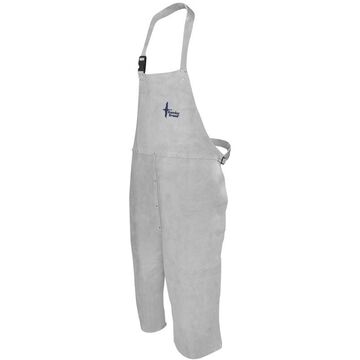 Bib Apron Protective Welding, One Size, 24 In X 42 In, Pearl Gray, Split Cowhide Leather