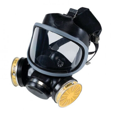 Respirator Reusable Full-facepiece, Medium, Rubber Head Harness, Hook And Loop, Black