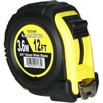 Measuring Tape, 3.2 in wd, 25 ft lg, Yellow/Black