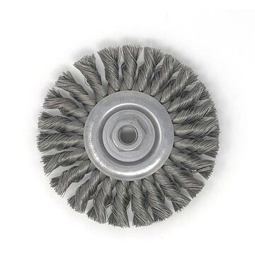 Regular Twist Wheel Brush, 4 in, 1/2 in, 5/8 in-11, Knot-twisted, Carbon Steel, 2000 rpm